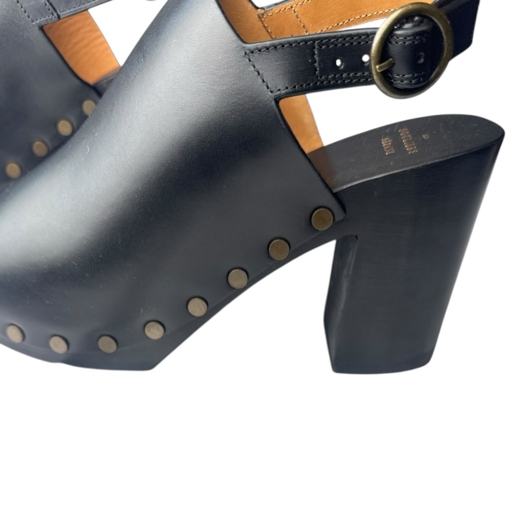 Sezane Black Leather Mules with Gold Accents - Picture 4 of 10